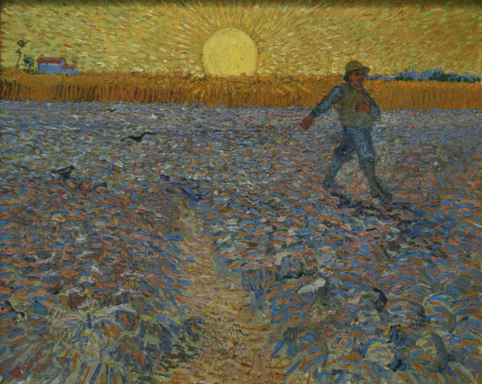El sembrador al atardecer, de Vincent van Gogh: un campesino siembra un campo labrado bajo un gran sol amarillo